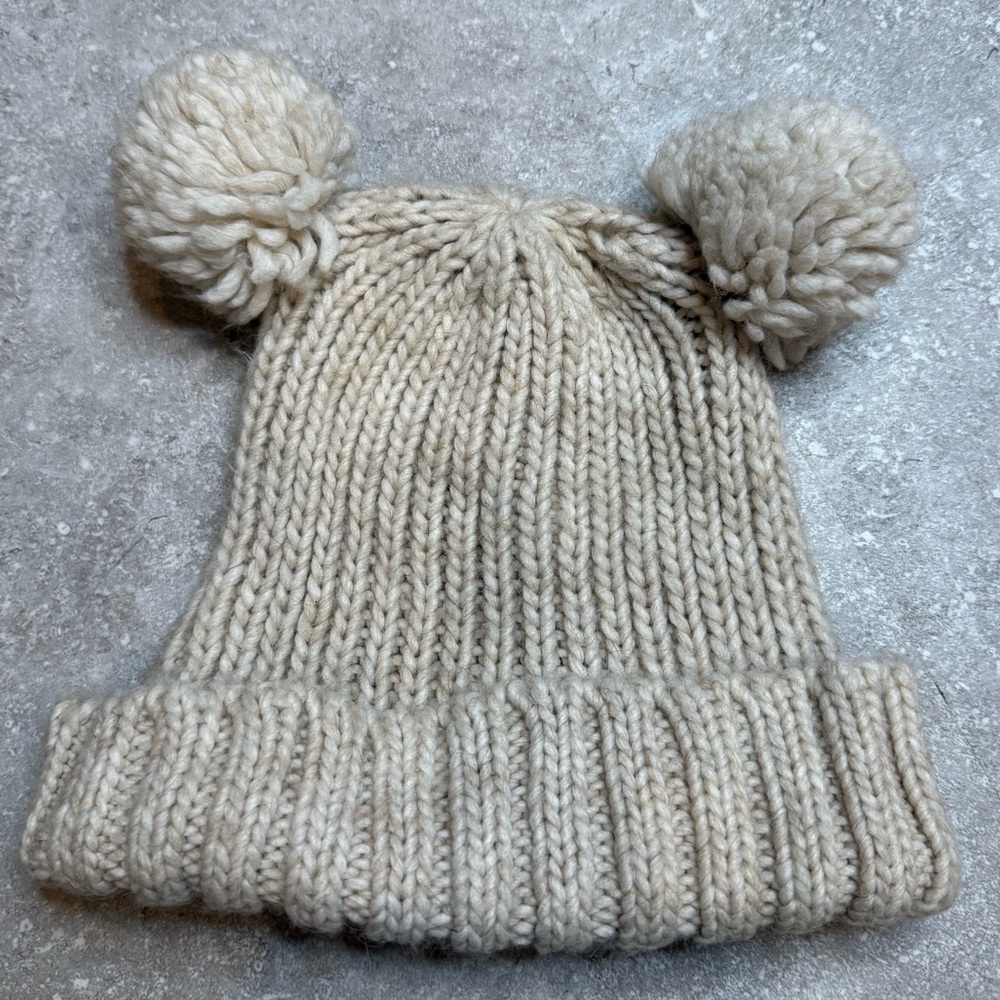 Rafaello Bettini Wool Alpaca Blend Double Pom Pom Beanie in beige